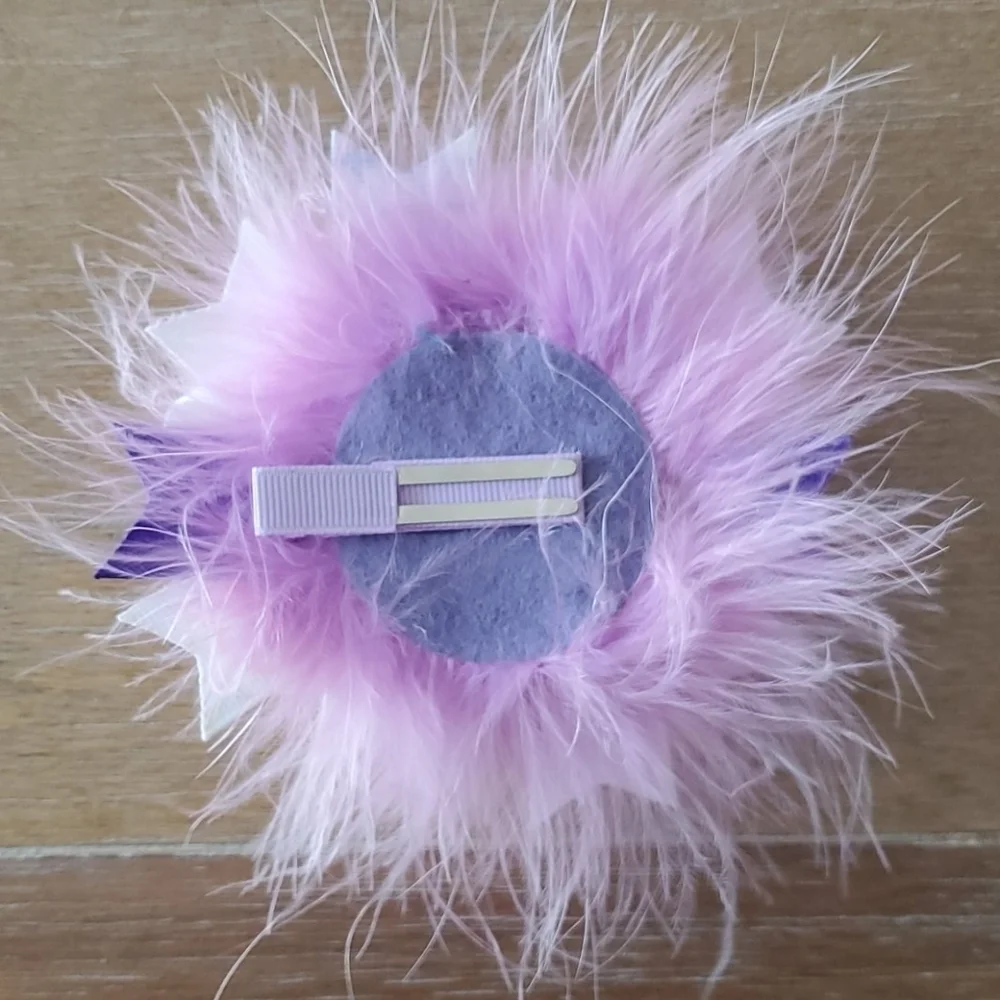 Peace Sign Boutique Hair Bow Clip Pink Marabou Feather Girls NWT
